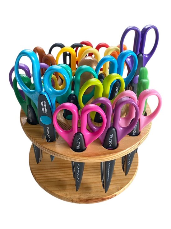 Fiskars Other - Fiskars Decorative Edge Scissors Set Of 18 With Rotating Wood Carousel ECU